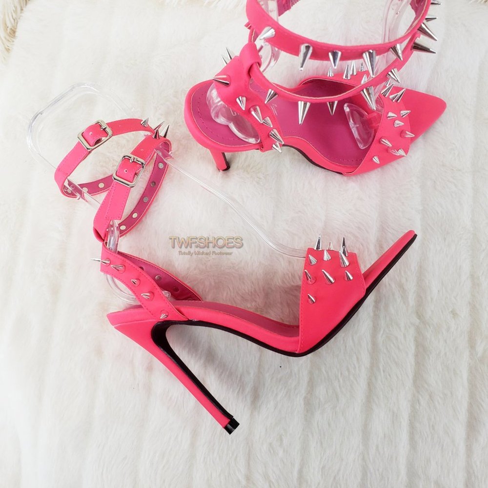Hot Pink Spike Stud Double Strap High Heel Shoes - Picture 10 of 16